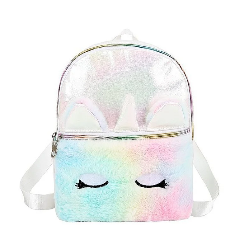 Fashion Symphony Gradient Unicorn PU Girl Pink Backpack Plush Cute Cartoon Student Schoolbag