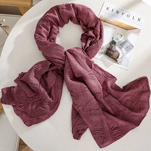 Solid color rectangular cotton and linen warm scarf outdoor decorative shawl designer crinkle shawl scarf