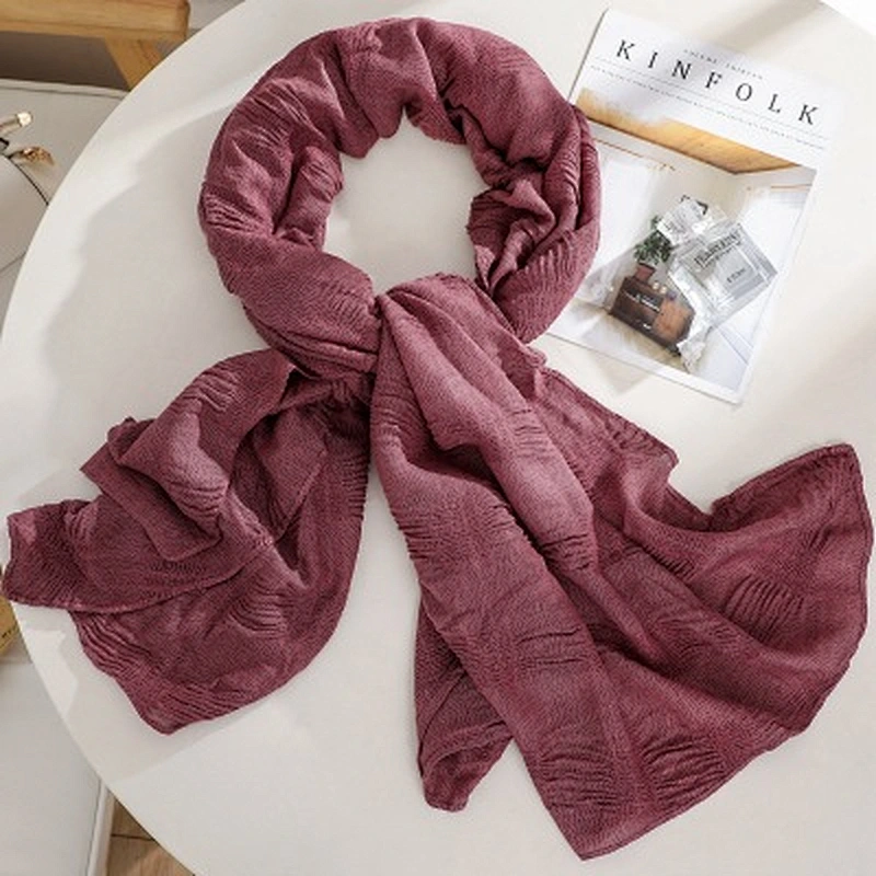 Solid color rectangular cotton and linen warm scarf outdoor decorative shawl designer crinkle shawl scarf