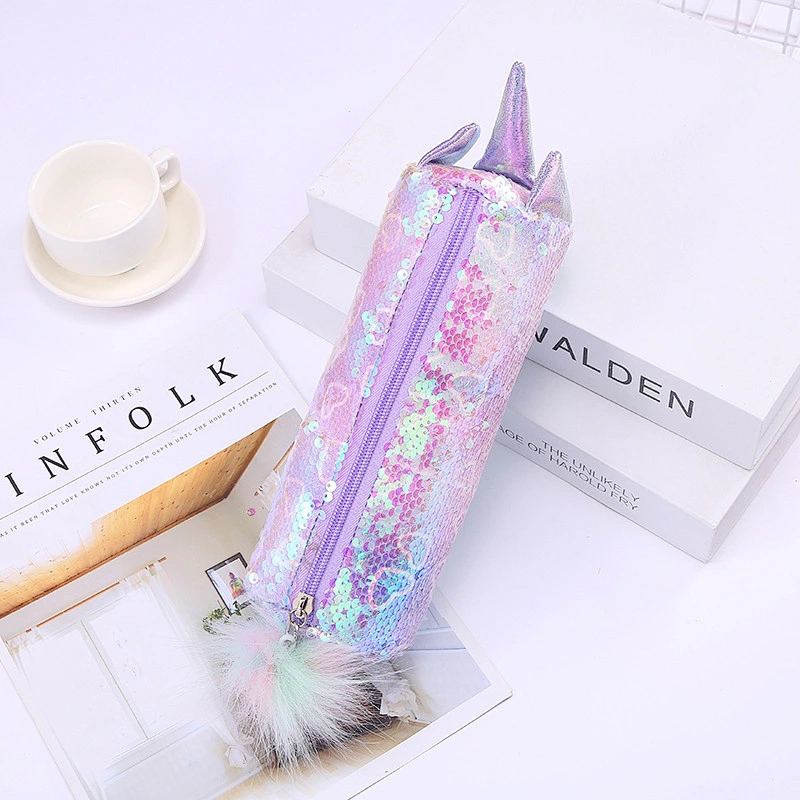 New Unicorn Student Pencil Case Rainbow Sequins Colorful Cartoon Pencil Case Stationery Storage Bag