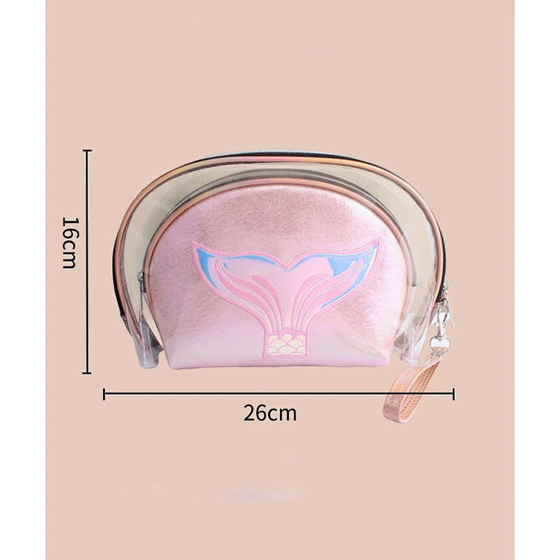2 Pcs Women Lipstick Waterproof Portable Large Capacity Makeup Mermaid Laser Cosmetic Bag