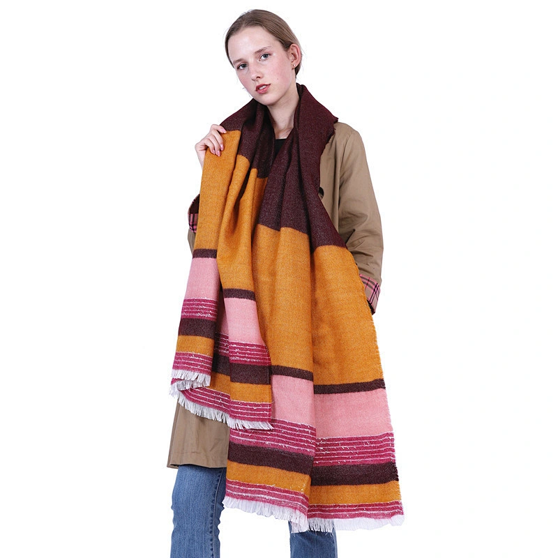 Fall Winter New Style Stripes Color Matching Cashmere Scarf Women Warm Scarf Thick Shawl