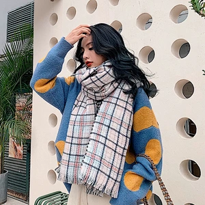 New Cashmere Scarf Shawl Female Factory Direct Europe Black Pink Plaid Double-Sided Scarves