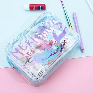 Cute Waterproof Pvc Animal Unicorn Glitter Pencil Hand Bag New Transparent Cosmetic Make Up Bag