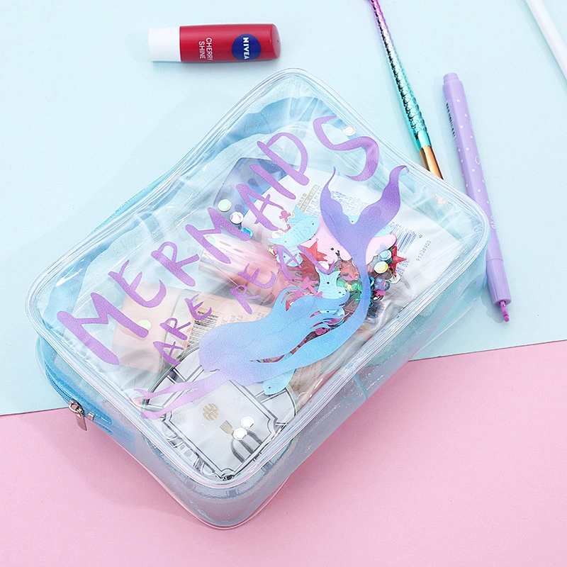 Cute Waterproof Pvc Animal Unicorn Glitter Pencil Hand Bag New Transparent Cosmetic Make Up Bag