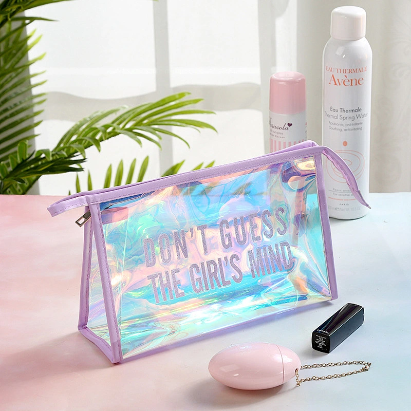 Waterproof Clear Transparent TPU Glitter Cosmetic Pouch Holographic Makeup Bag