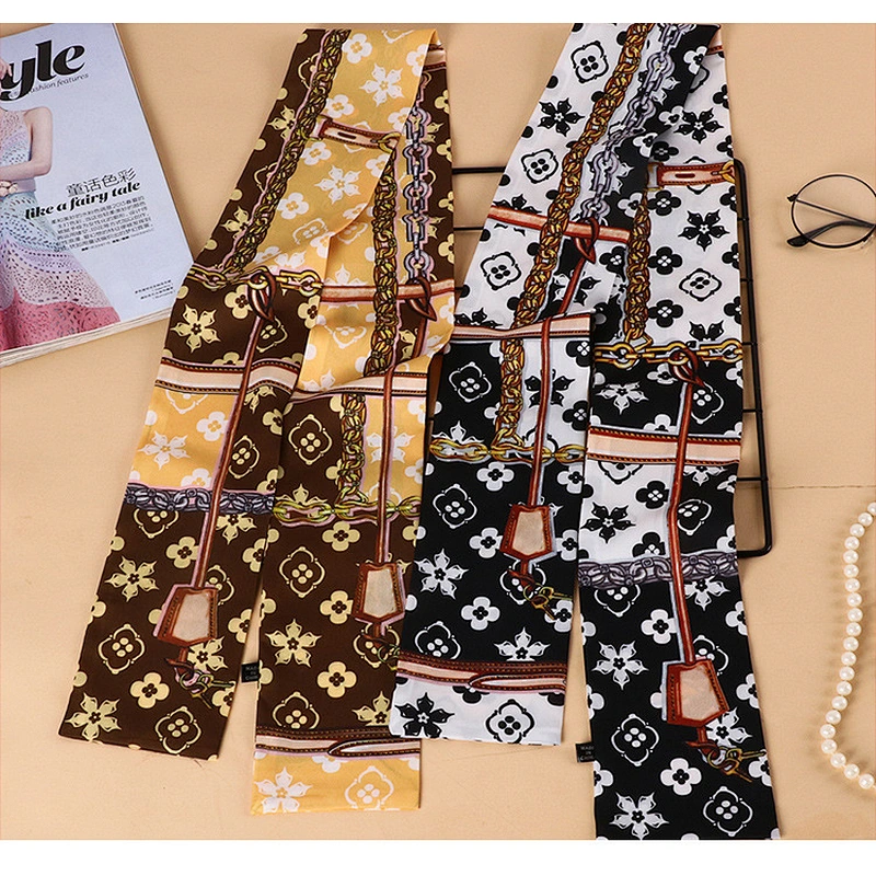Spring Summer New Chic Small Scarf Narrow Strip Small Ribbon Silk Scarf Female Decoration Multifunctional Tie Bag Ribbon