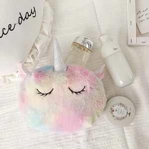 Plush Messenger Bag Cute Cartoon Ice Cream Color Tie-Dye Round Zipper Cosmetic Bag Girls Small Shoulder Bag