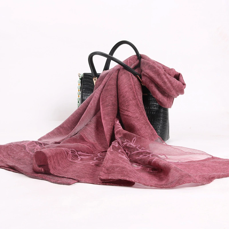 Outdoor indoor dual-use embroidered fashion soft scarf shawl woman acrylic shawl embroidery designs
