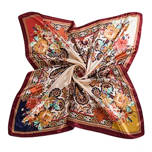 Fashion Female Scarf Cashew Flower Printed Satin Square Scarf Handkerchief 90cm Square Scarf
