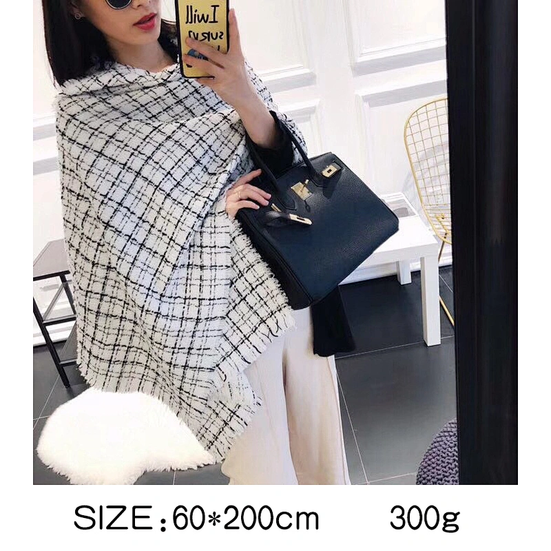 Black And White Striped Roving Lattice Small Cashmere Shawl Autumn Winter Lovers Thick Warmth Scarf Women