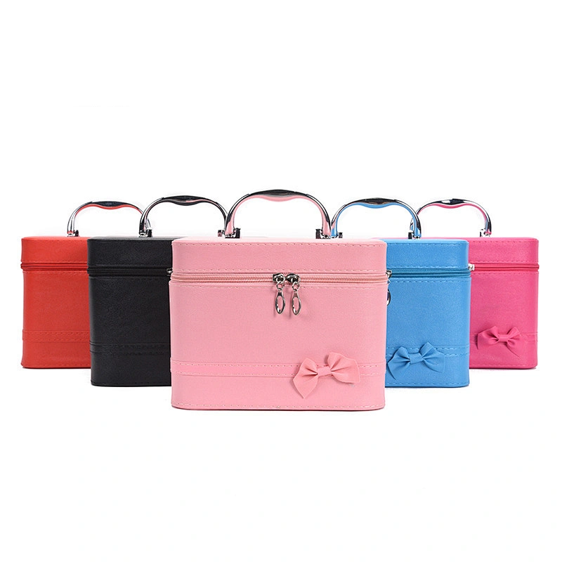 PU Square Makeup Pure Color Cosmetic Bag 2020 New Style Cosmetic Box Fashion Bow Cosmetic Case