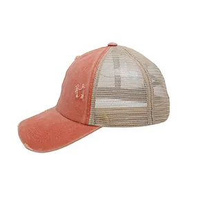 Custom Design Outdoor Baseball Cap Mesh Cap Leopard Girl Trucker Cotton Distressed Washed Mesh Hat