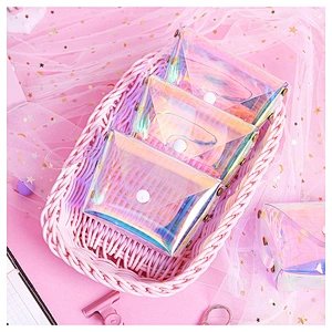 Girl heart transparent laser coin purse jelly storage bag square data cable bag female