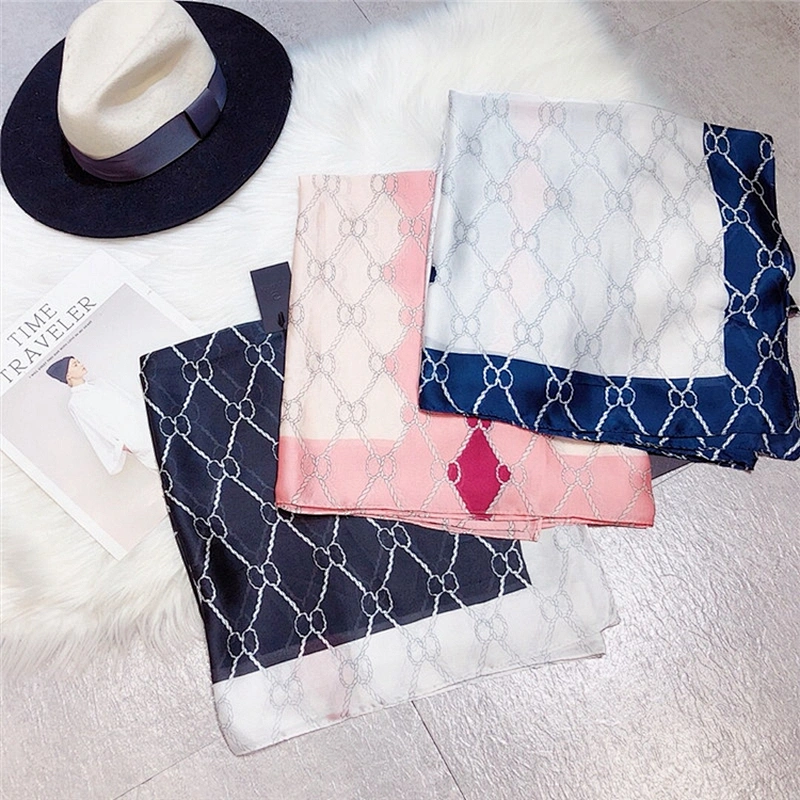 Wholesale New Design Fashion Digital Printed Woman Silk Scarf Geometric Silk Oversized Travel Decoration Shawl
