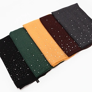 Fashionable Candy-colored Hot Rhinestone Porcelain Oversized Cotton Starry muslim scarves plain hijab scarf cotton