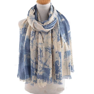 Spring Autumn Korean Style Pastoral Ink Painting Graffiti Printing Shawl Scarf For Ladies Cotton And Linen Beach Shawl