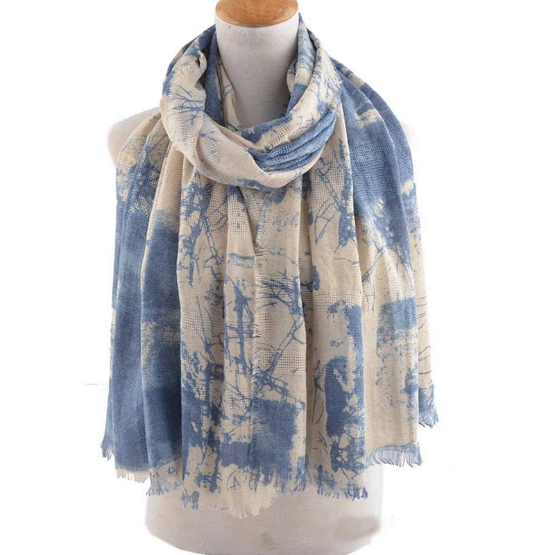 Spring Autumn Korean Style Pastoral Ink Painting Graffiti Printing Shawl Scarf For Ladies Cotton And Linen Beach Shawl