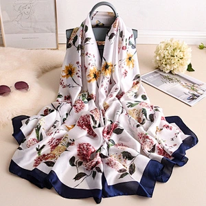 2020 spring and autumn new simulation silk scarf female long shawl seaside sunscreen beach towel