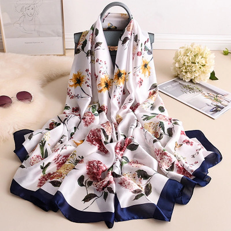 2020 spring and autumn new simulation silk scarf female long shawl seaside sunscreen beach towel