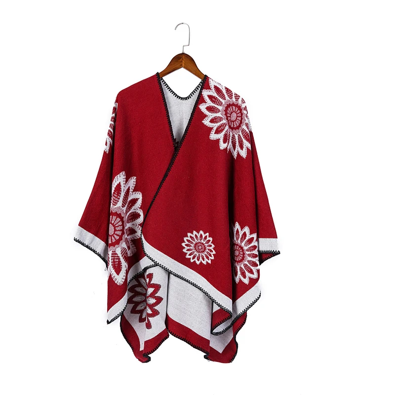 New Fashion European American Style Flower Pattern Cashmere Warm Shawl