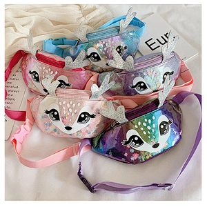 2020 new Korean laser chest bag antler diagonal girl cartoon sequined semicircle belt bag