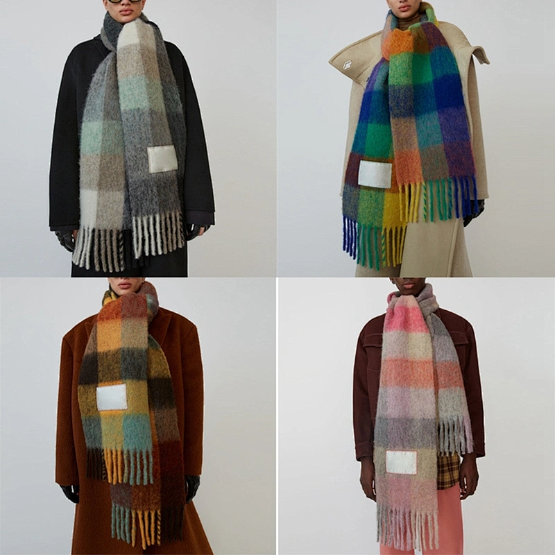 Winter Latest Design Style Women Rainbow Stripe Scarf Pashmina Cashmere Warm Thick Shawls Scarfs