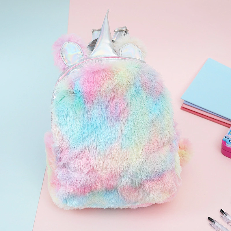 Wholesale 2020 Fashion Girls Plush Rainbow Travel Backpack Kids Cute Unicorn School Bags Charm Unicorn Backpack