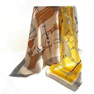 New Design Shawl Scarf 110*110 Cm Head Hijab Tassel Pattern Printing Large Square Twill Silk Scarf For Women Wholesale