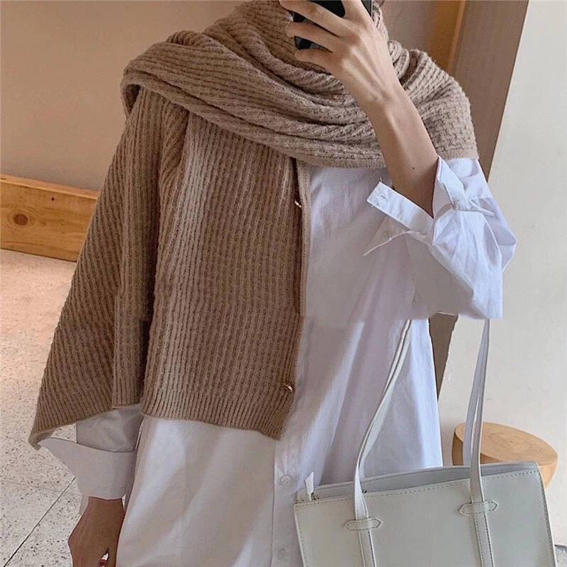 New Knitted Shawl Women's Multi-Purpose Versatile Scarf Cashmere Dual-Use Metal Buckle Wool Cloak Scarf Winter