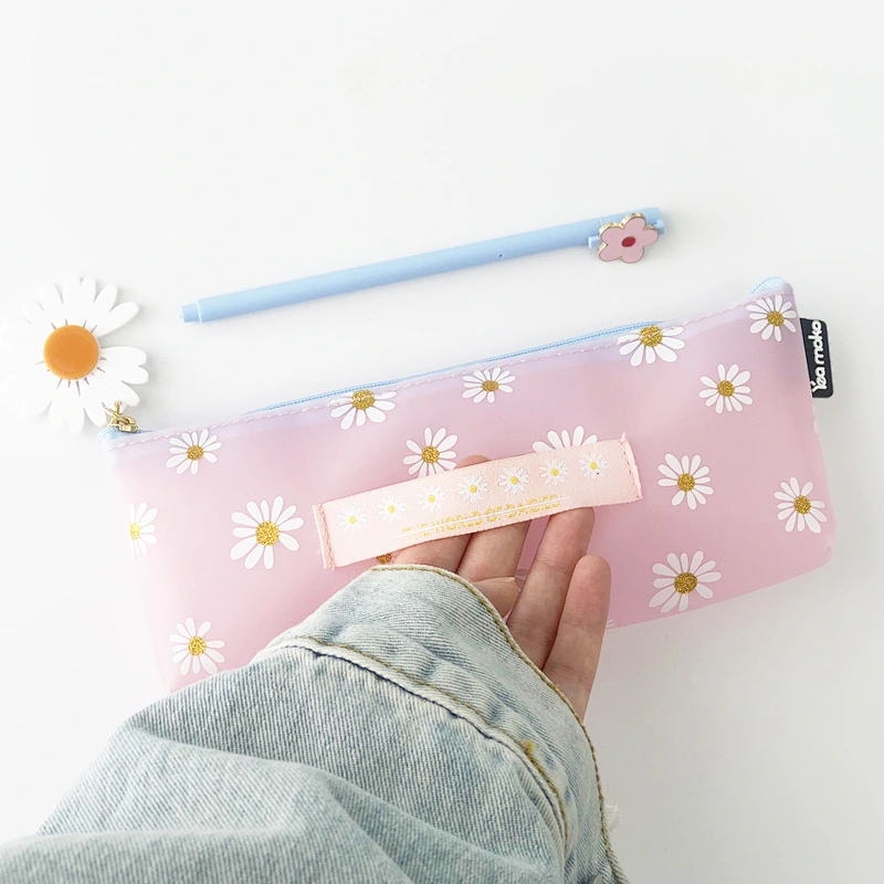 Little Daisy Girl Pencil Case Creative Simple Multifunctional Pure Color School Stationery Pen Packaging Bag