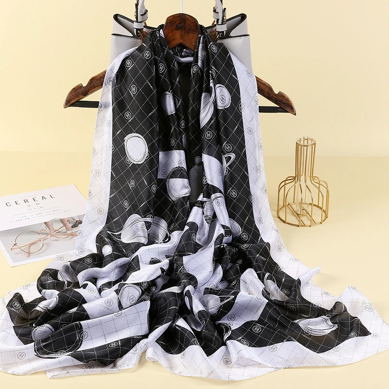 New Satin Silk Scarf Female Spring Fashion Brand Korean Version Silk Air Conditioning Shawl Beach Scarves