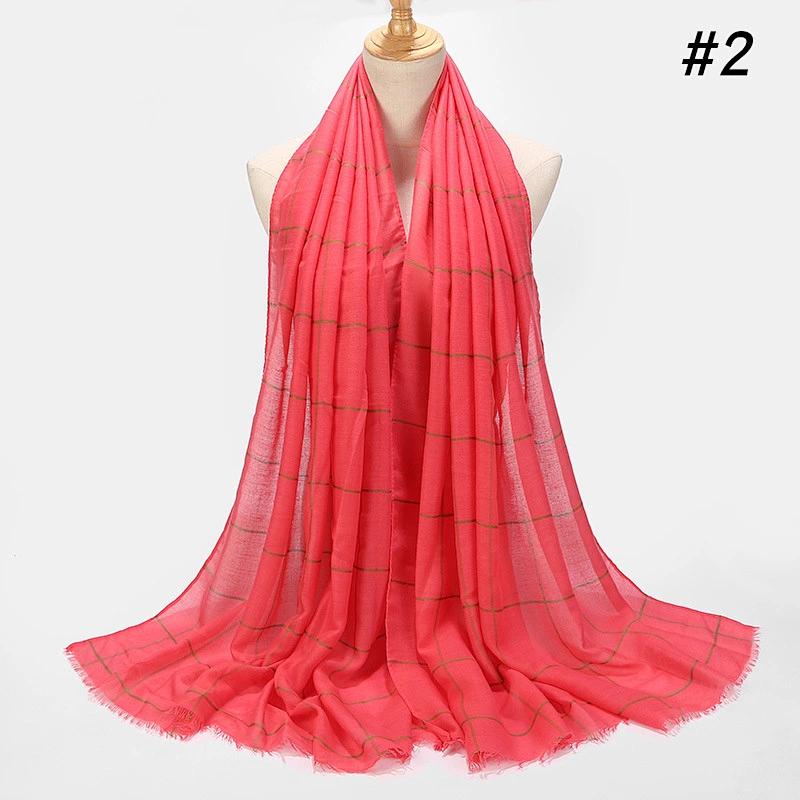 20 Colors Wholesale Ladies Simple Design Plaid Striped Cotton And Linen Scarf