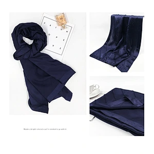 Luxury Long Plain Hijab Head Silk Scarves Custom Twill Ladies Satin Pure Color Silk Scarf Women