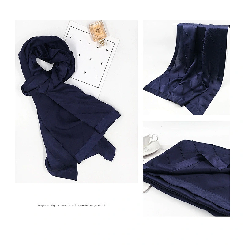 Luxury Long Plain Hijab Head Silk Scarves Custom Twill Ladies Satin Pure Color Silk Scarf Women
