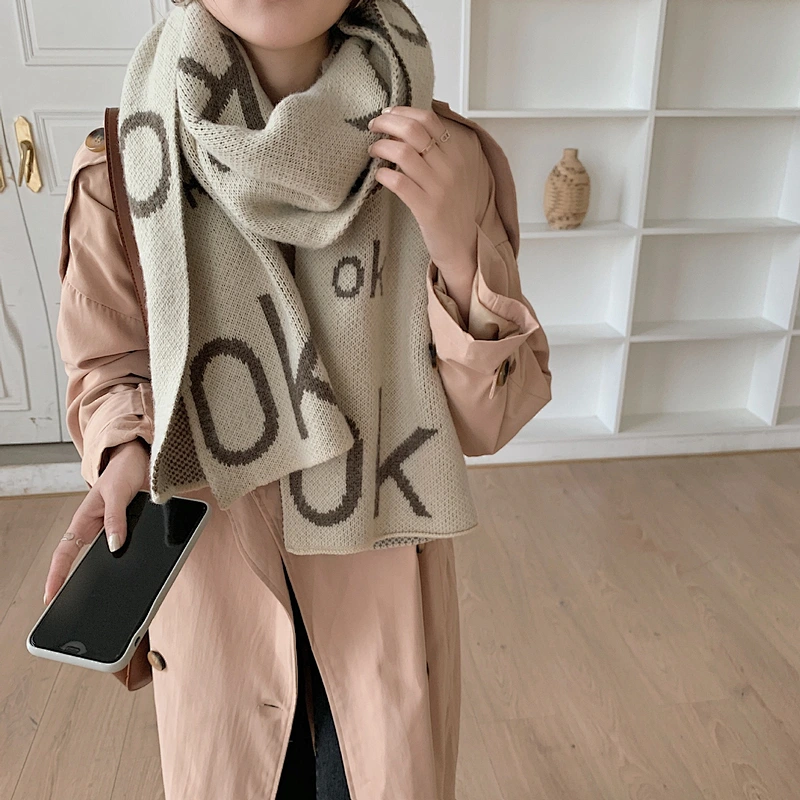 OK Letter Cashmere Scarf Female Winter Lengthened Thickened Students Keep Warm Scarf