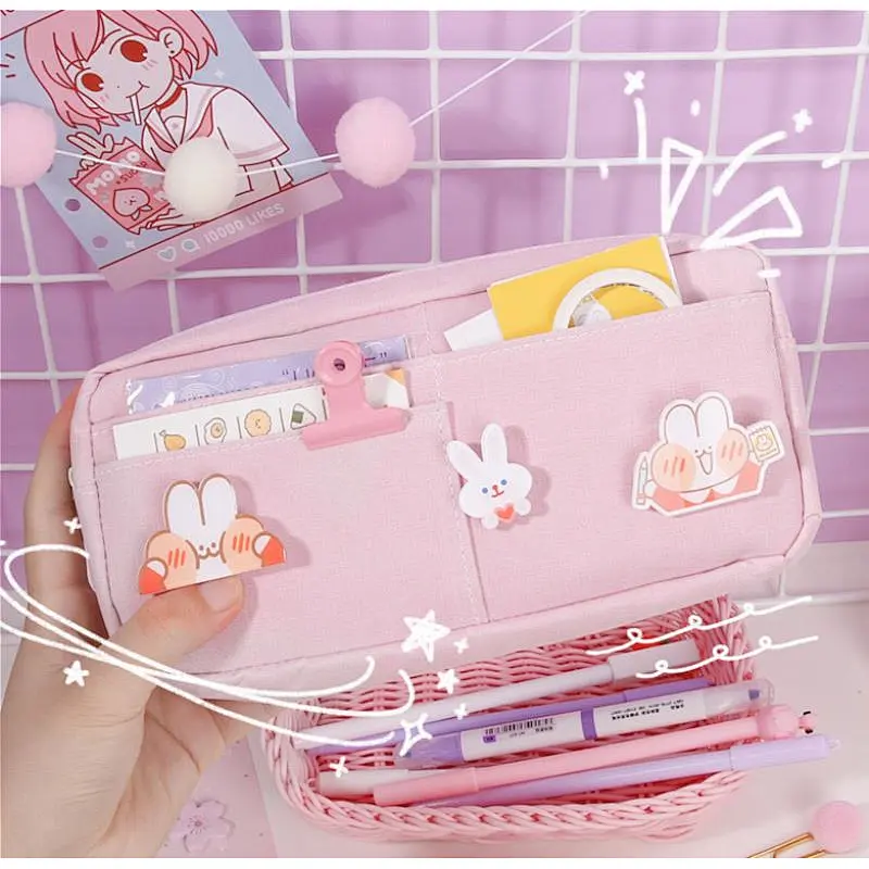 Ins Girl Pencil Case Korean School Pupils Creative Small Cartoon Rabbit Stationery Bag