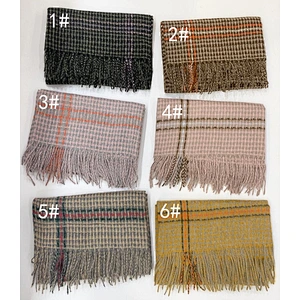 Autumn Winter Women'S New American Cashmere Scarf Warmth Tassel Shawl Color Grid Scarf
