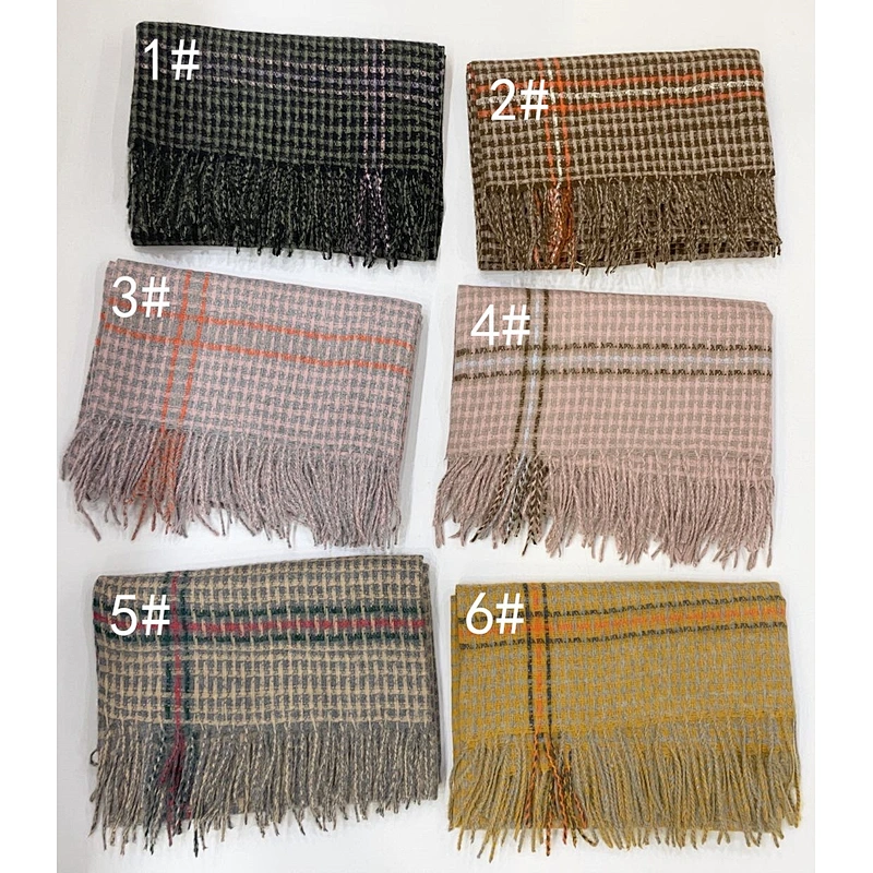 Autumn Winter Women'S New American Cashmere Scarf Warmth Tassel Shawl Color Grid Scarf