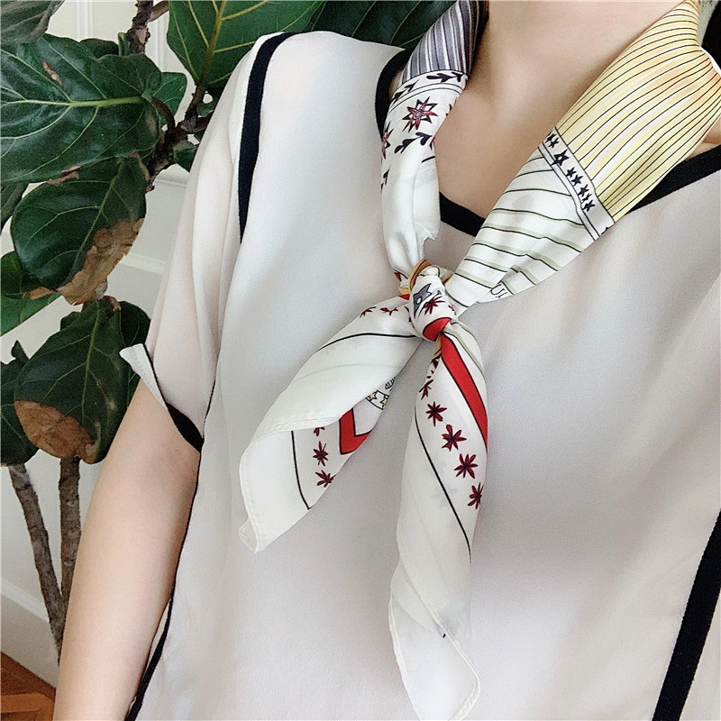 High Quality Silk Fabric Floral Print Square Scarf 70x70cm Gift For Women