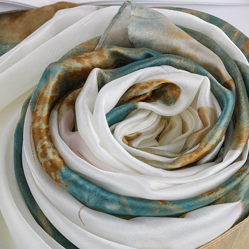 New Classic Lotus Oil Painting Scarves Women Thin Long Shawl Scarf Lady Autumn Printed Wraps Female Flower Hijab Stoles