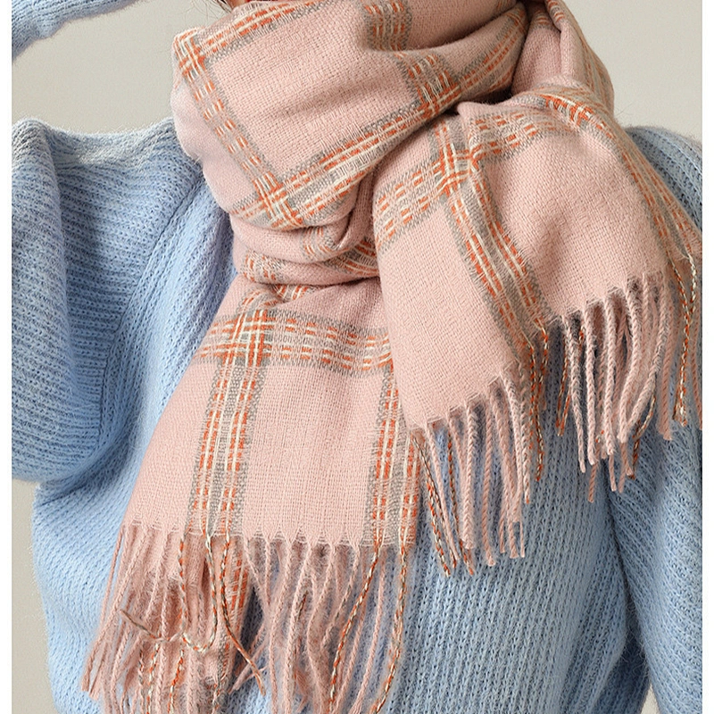 Plaid Thickened Warmth Winter Cashmere Scarf, Female Autumn And Winter Shawl, Western Style Scarf Shawl