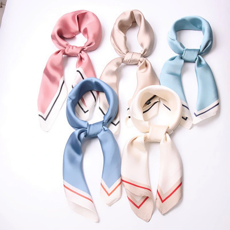 Monochrome female hair bundle hair wrap head wrist professional scarf small square silk stripe scarf