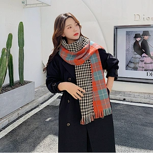 Autumn Winter New Thick Warm Double-Sided Fine Lattice Scarf Cashmere Women Printed Fringed Grid Scarf