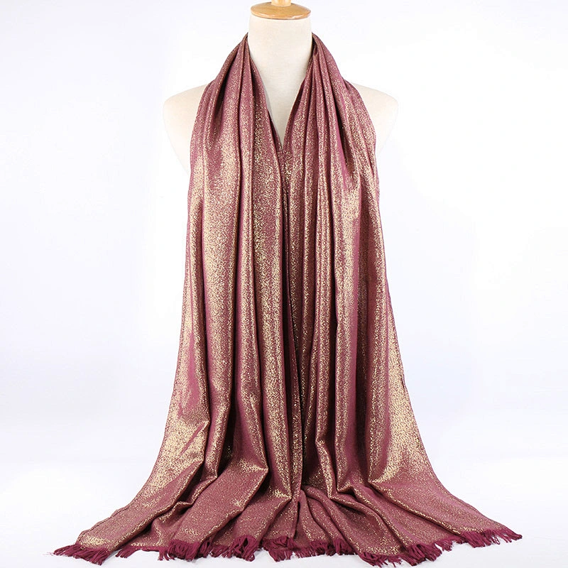 Double-sided gold silk braided wild warm female long cotton shawl tassel scarf