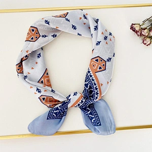 Spring and summer new simulation silk  geometric printed small silk chinese scarves silk square neck scarf