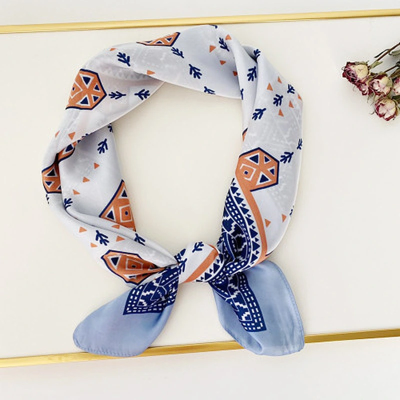 Spring and summer new simulation silk  geometric printed small silk chinese scarves silk square neck scarf