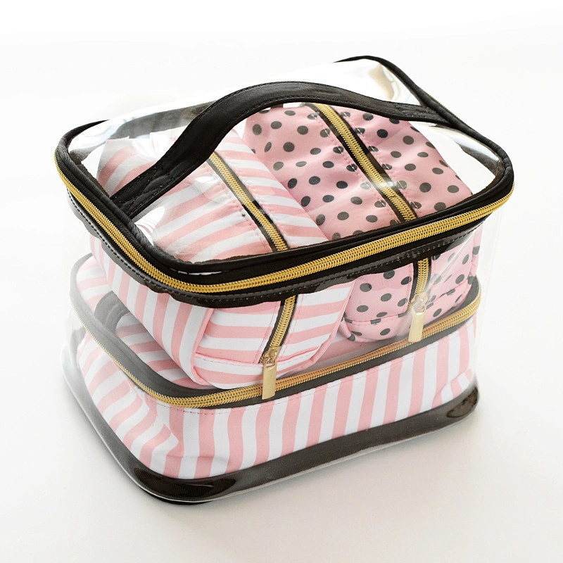High quality Transparent Makeup Organizers Travel Bag Clear PVC Cosmetic Bag Set