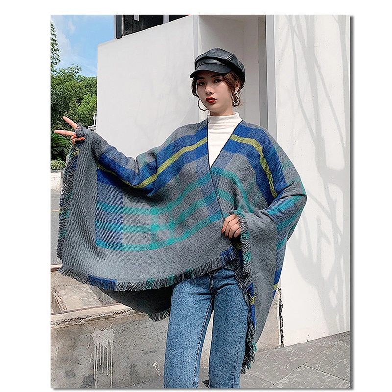 Striped Fashion Autumn Warm Scarf European American Ethnic Wind Shade Sunscreen Cloak Shawl