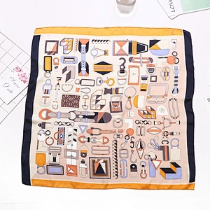 Creative graffiti-printed pattern square sunscreenscarf small fashion  square silk neck scarf